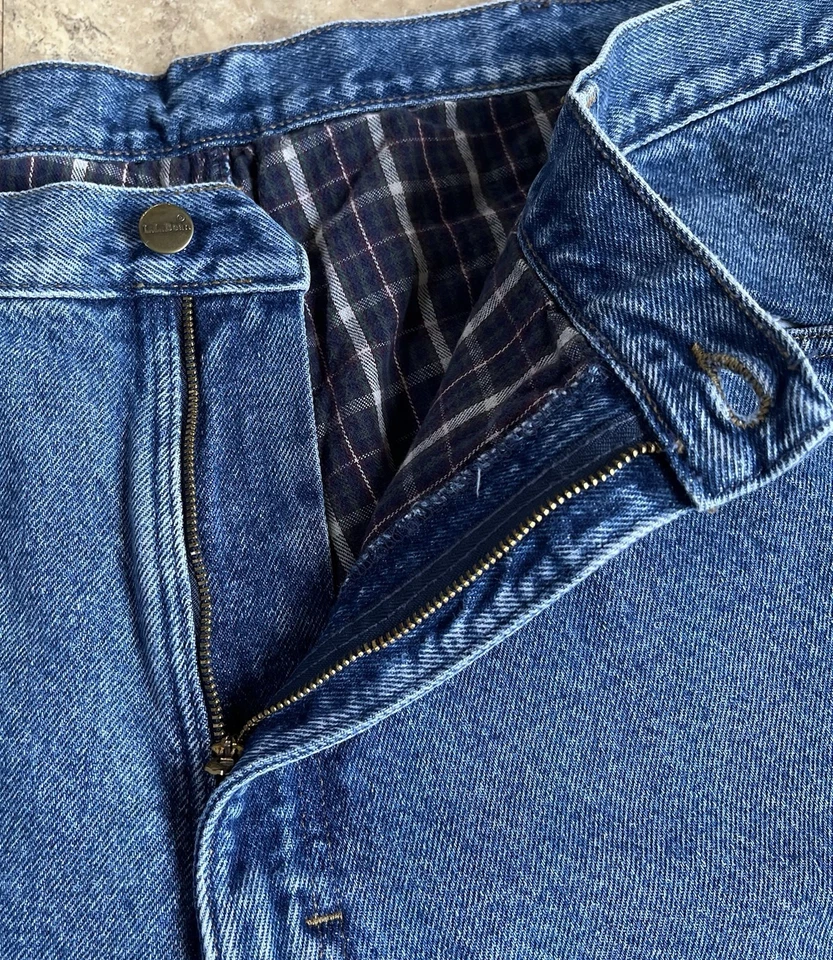 Vintage LL Bean Blue Jeans Mens 42x32 Blue Double L Natural Fit Flannel Lined - Image 4 of 4
