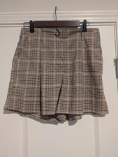 Worthington Shorts Womens 8 Brown High Rise Pockets, Preppy, Plaid 