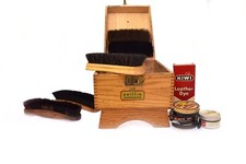 Vintage Griffin Shinemaster Shoe Shine Wood Box w/ Brushes Cloth  Accessories
