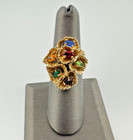 Vintage 14KT GE ESPO vergoldeter Cocktail Ring mehrfarbiger Stein 6,5