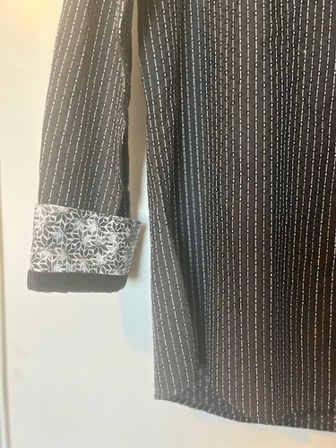 Zagiri Mens Shirt Small Black Pinstripe Cotton Long Sleeve Button Flip Cuff - Imagen 2 de 4