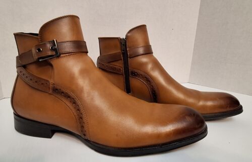 ALFANI Ansell Mens Cognac Colored Leather Zip Boots With Buckle Size 10.5 M - Picture 2 of 12