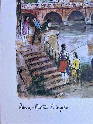 Vintage Rome Castel St Angelo Print Lithograph Bernardon - Picture 3 of 5
