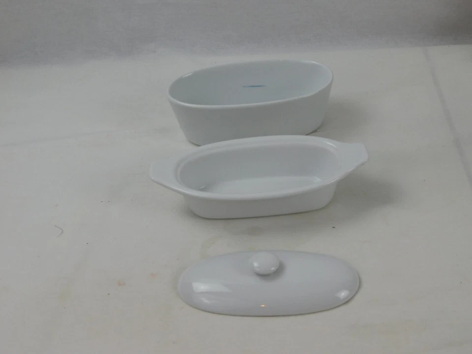 Porcelana Trudeau 3 peças prato manteiga branca linha água/gelo para manter a manteiga fresca - Imagem 4 de 4