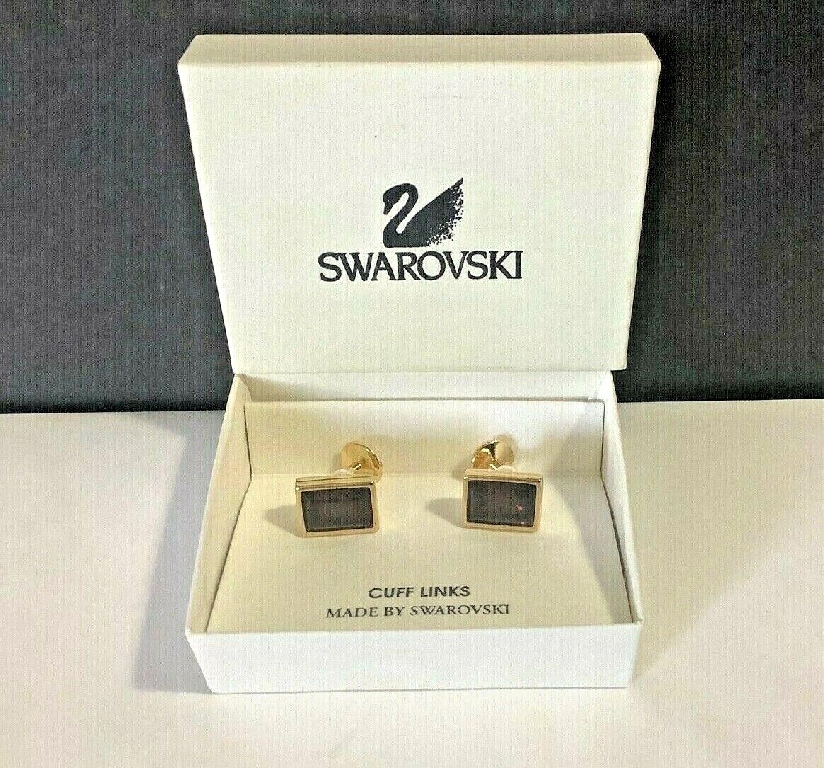 RARE SWAROVSKI Dark Amber Color Crystal Cuff Links w