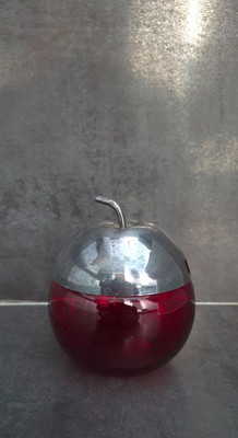 Vintage Silber Teller auf Messing & rubinrotem Glas Apfelform Zucker/Sauce/Marmelade Topf
