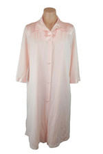 VTG 80s Vanity Fair 2pc Pink Nylon Nightgown Housecoat Robe Peignoir Sz S USA