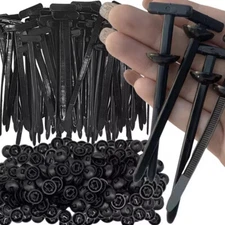 50-200x Universal Car Cable Tie BuckleLocking Zip Ties Holder With Pin & Button