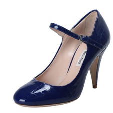 Miu Miu Women's Blue Textured Leather Mary Jane Pumps Shoes 10 IT 40