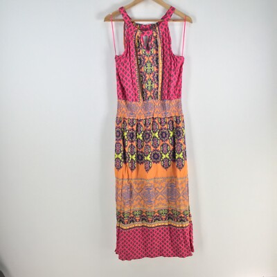 Hale Bob Rockmans womens dress size 12 maxi red geometric sleeveless 092174
