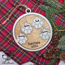 Fur Family Pet Christmas Ornament  Personalized Gift  Cat and Dog Paw Family
