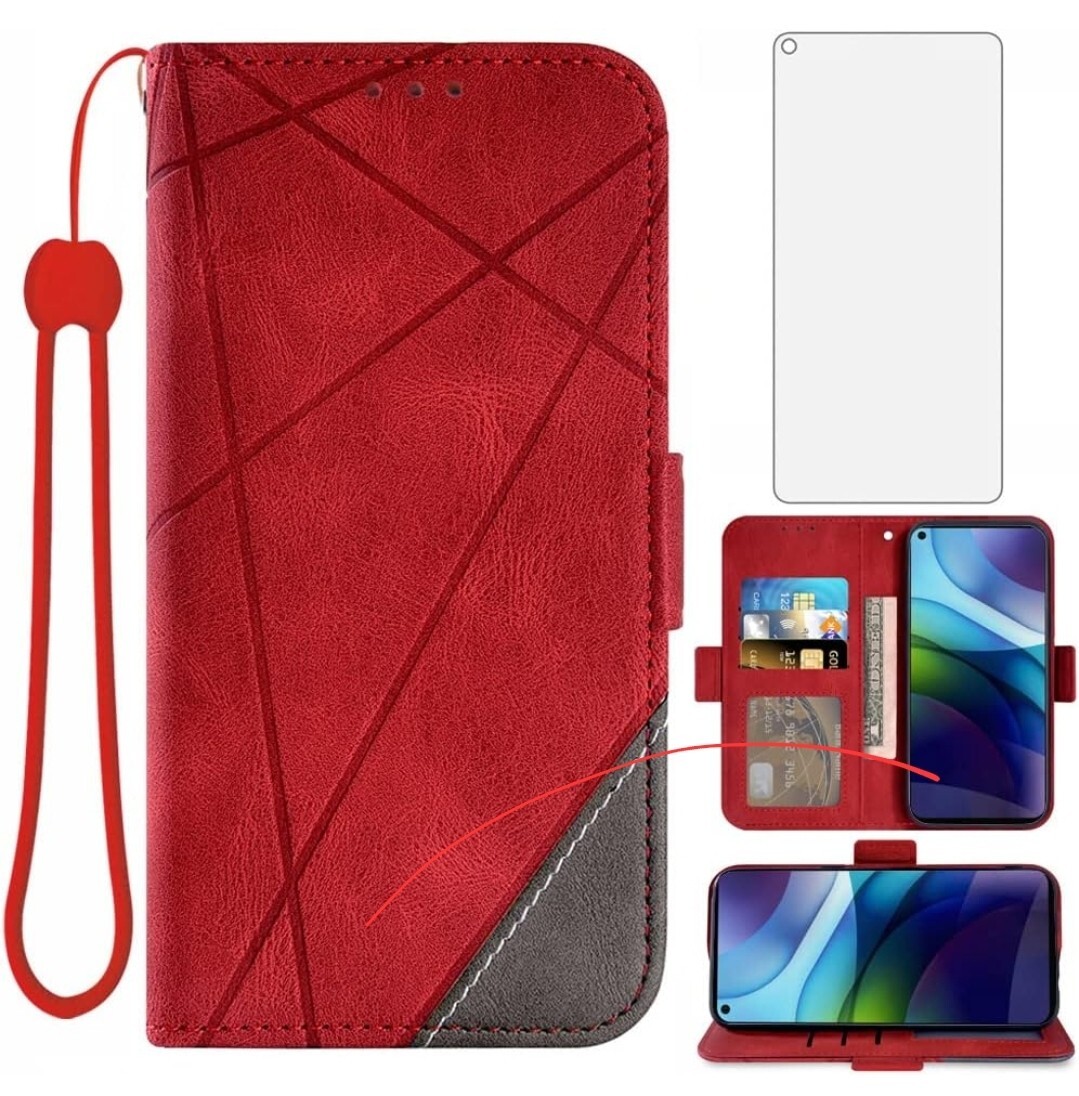 Asuwish Cover Portafoglio In Pelle Con Vetro Temperato Per Motorola Moto G62 5G - 6 Slot Carte E Cinturino In Silicone - 3