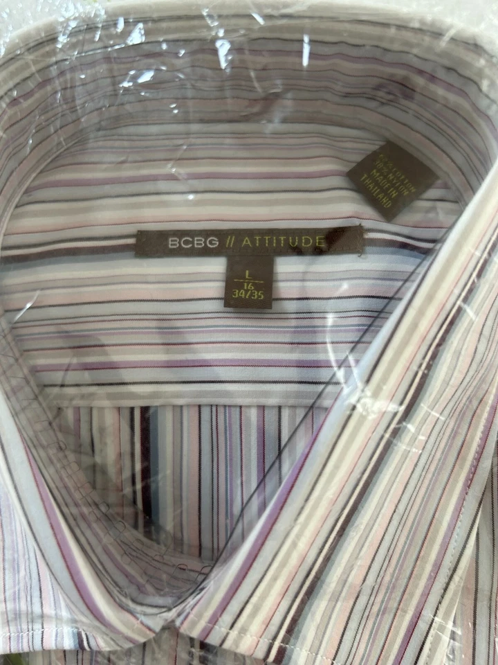 CAMISA DE VESTIR HOMBRE TALLA L BCBG ACTITUD 100% ALGODÓN RAYAS, 16" 34/35 AJUSTE MODERNO Foto 2 de 2
