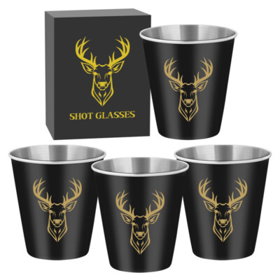 70ml Aluminium Becher mit Hirschkopf Muster Tragbar Outdoor Jagd Schnapsgläser