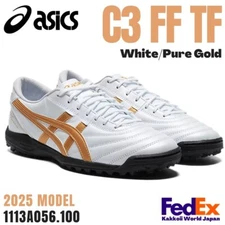 ASICS Soccer Shoes C3 FF TF White/Pure Gold kangaroo leather  1113A056 100 NEW!