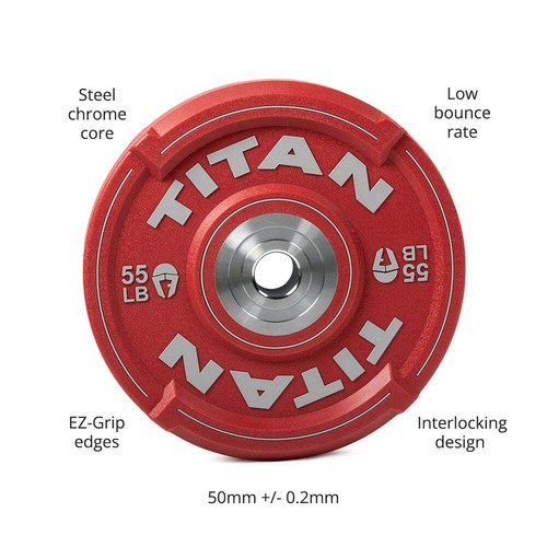 Titan Fitness 55 LB EZ-Grip Urethane Olympic Weight Plate, Single Red - Picture 9 of 10