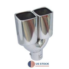 1pc Chrome 2.5 Inlet Car Exhaust Muffler Tip Dual Square Tail Pipe Stainless 1pc Chrome 2.5 Inlet Car Exhaust Muffler Tip Dual Square Tail Pipe Stainless