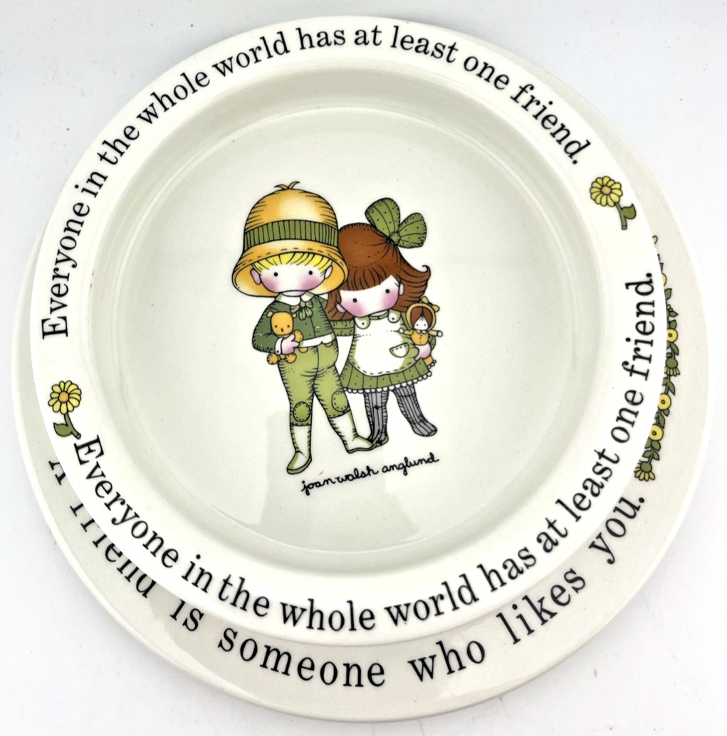 Vintage Joan Walsh Anglund Plate And Bowl Set Friends 1970's