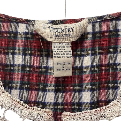 Vtg Amanda Stewart Plaid Flannel Nightgown Country Prairie Cottagecore Small - Picture 3 of 5