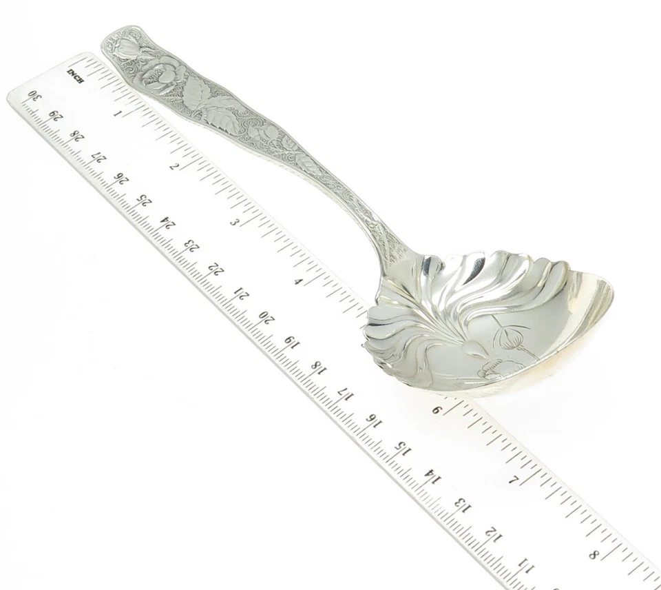Toalla de plata de ley 925 antigua victoriana 1887 orquídeas cuchara de gelatina Foto 3 de 4