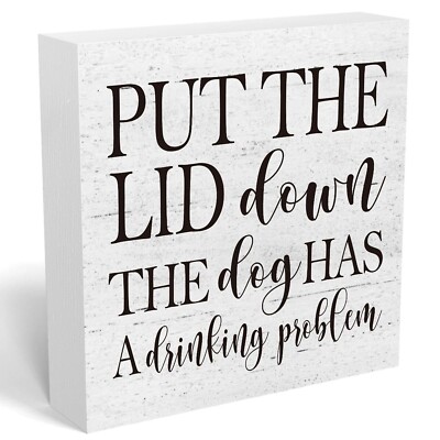 mmiishe Put the Lid Down the Dog Has a Drinking Problem Wooden Box Sign Decor...