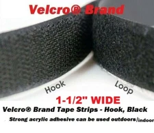 1-1/2" wide Velcro® ACRYLIC Adhesive Tape Strip Hook and Loop Black Velcro 1 1/2
