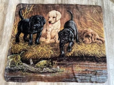 Vintage Doughty 49x58 Puppies & Turtles Soft Throw Blanket Tapestry Wall Hanging