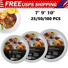 Disposable White Plastic Plates 7"9"10"Party Dinner Plates Light Weight BPA-Free