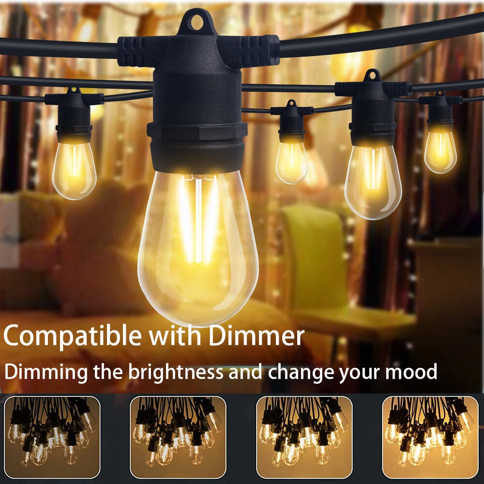 Outdoor Festoon String Light 20M/65FT Patio Lights Dimmable w/ Remote Control 