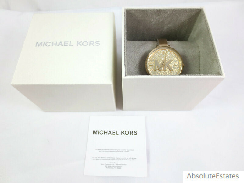 NEW Michael Kors Charley Pave Gold Stainless Crystal Logo Watch