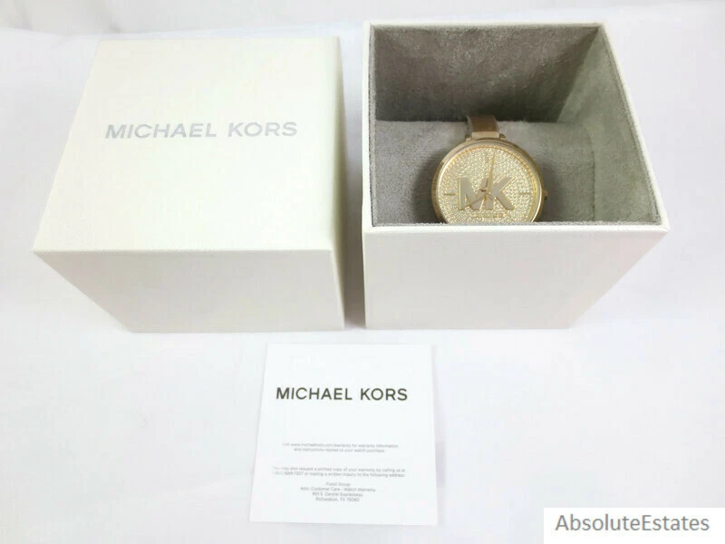 NEW Michael Kors Charley Pave Gold Stainless Crystal Logo Watch 