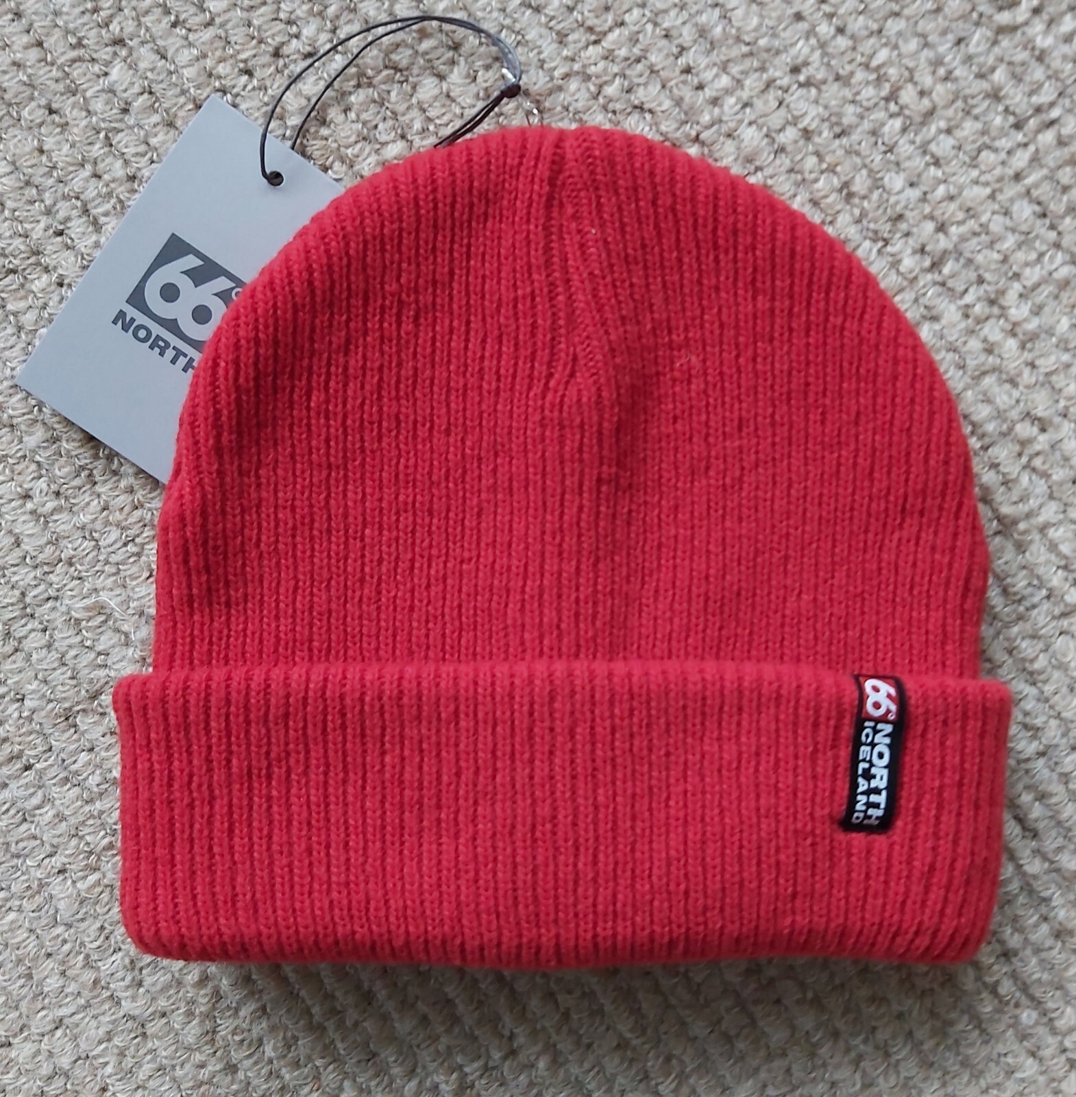 Genuine 66NORTH ICELAND High Risk Red 80% Wool BEANIE Hat Toque Tags 66 North