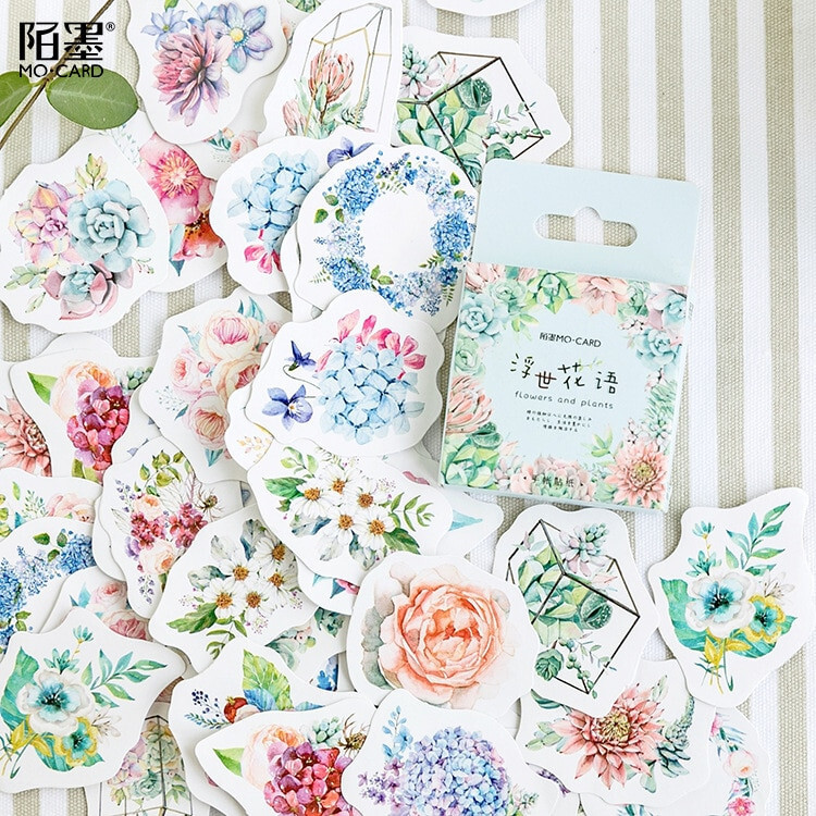 Mo Card Plants and Flowers Cartoon Stickers 45pc planner journal diary sticker