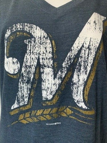 MLB Milwaukee Brewers Gen. Merch Logo Ladies S/S T-Shirt V-Neck Team Color Small - Picture 2 of 7