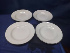 Vintage Fukagawa Arita White Platinum Set/4 Wide Rimmed Soup/Salad Bowls Retired