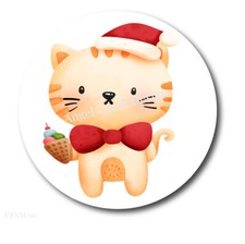 3D Christmas Cat in Santa Hat Scrapbook Stickers Holiday Labels Envelope Seals