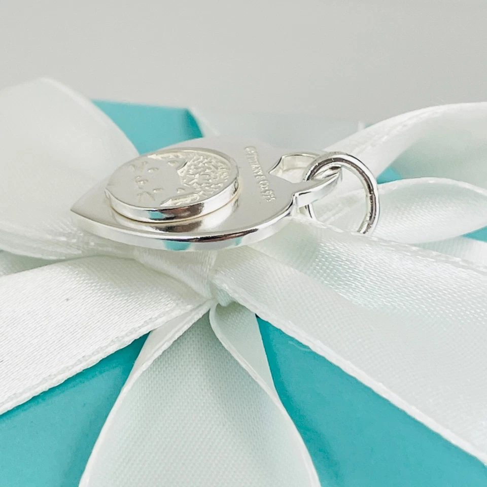 Dije o colgante personalizado adornado Tiffany plata gato corazón etiqueta Foto 4 de 4