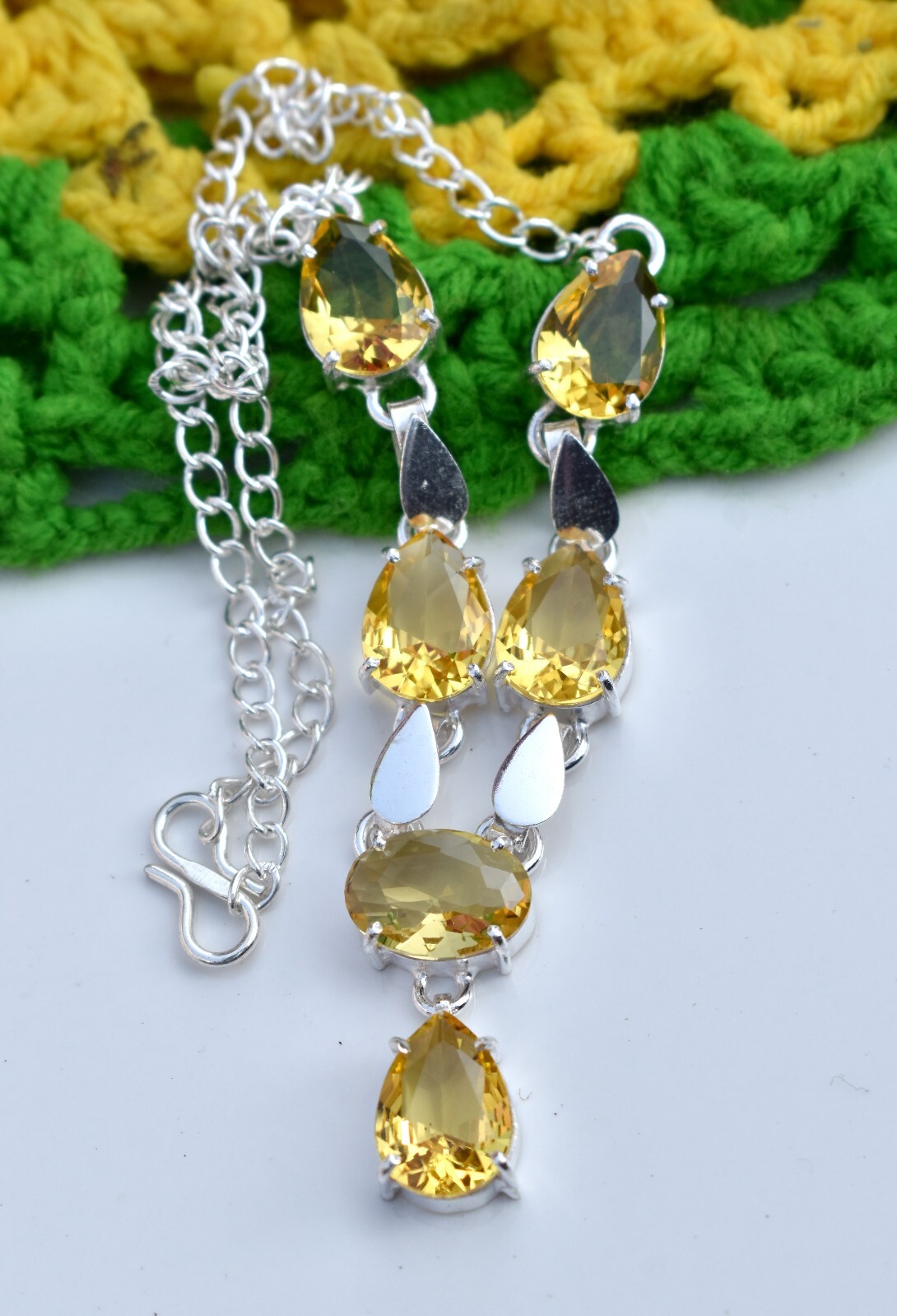 Yellow Citrine 925 Sterling Silver Gemstone Handmade Gift Women Necklace-18