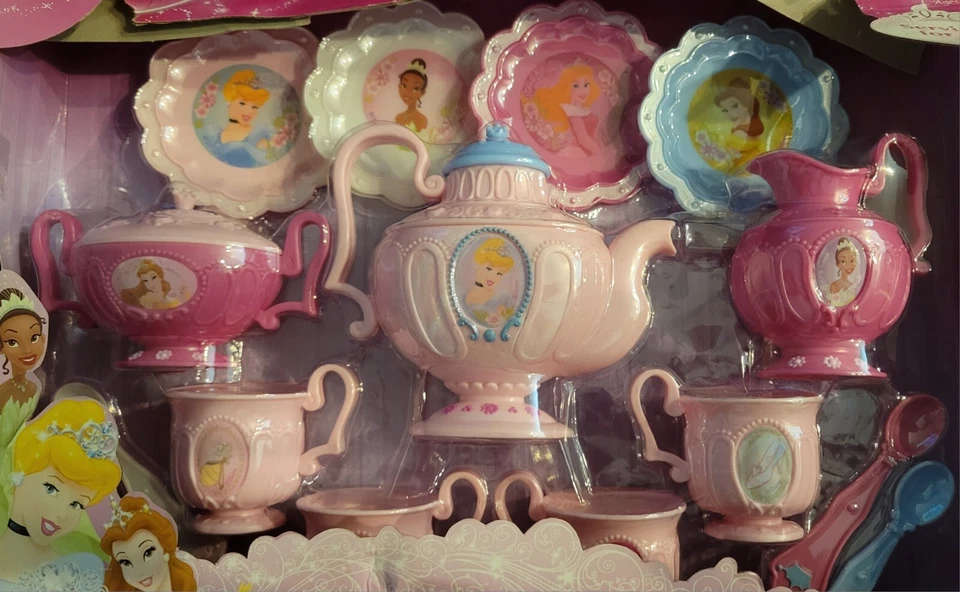 Disney Princess Royal Tea Set Services 4 People Plastic Plates Spoons Cups Bowl  - Image 2 of 4