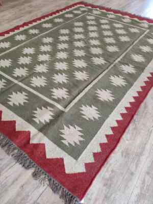 Green southwestern kilim rug Wool Jute Vintage Kilim Rug Moroccan Navajo rug