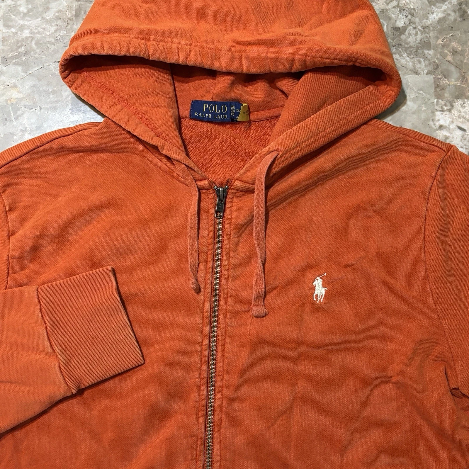 Polo Ralph Lauren Hoodie Mens Medium Orange Full Zip French Terry Thick Cotton