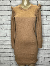 J. Crew Womens Tan Ruffle Hem Wool Blend Long Sleeve Sweater Dress Size Small