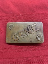  Vintage Solid Brass Belt Buckle GENE Name Horseshoe Shamrock 