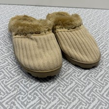 Clog Suede Slippers Womens 7-8 Tan Mule Faux Fur Lined Sequins Fall/Winter