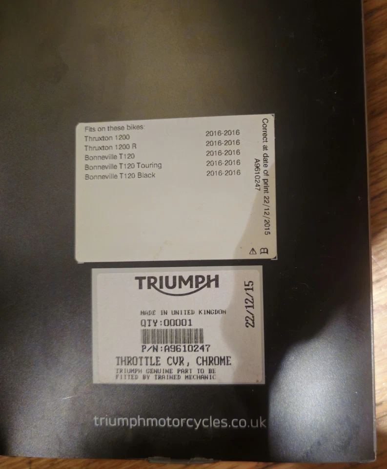 Triumph Thruxton 1200/bonneville t120 2016 par de cubiertas de carrocería del acelerador OEM Foto 2 de 2