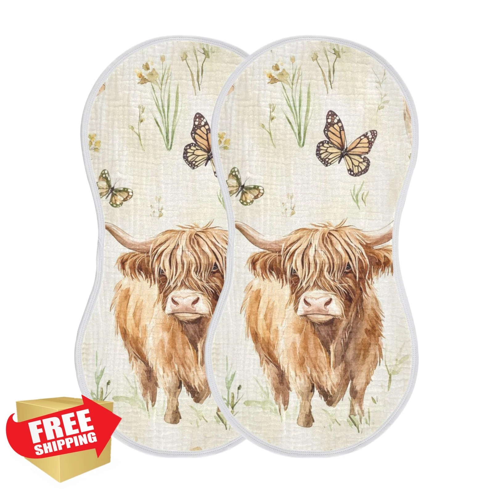 Mazeann Highland Cow Burp Cloths 2 Pack