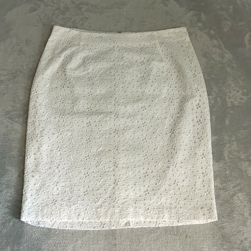 Talbots White Eyelet Pencil Skirt Womens 16W Slit Classic Coastal Country Club - Picture 2 of 7