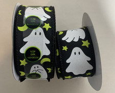 Halloween Celebrate it wired ribbon 1 1/2wide 32Ft Glow in the Dark New