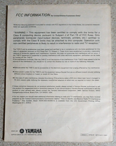 Yamaha TX81Z Générateur de Tonalité FM Manuel du propriétaire Japon - Photo 2/2