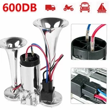 600DB Loud Dual Trumpet Train Air Horn Compressor Kit For Trucks RV Car Boat 12V